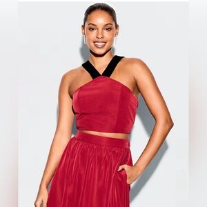 NWT The Occasion by Old Navy Taffeta Cropped Halter Bow Top Sz L